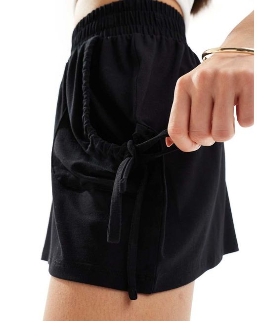 ASOS Black Shirred Waist Pocket Shorts
