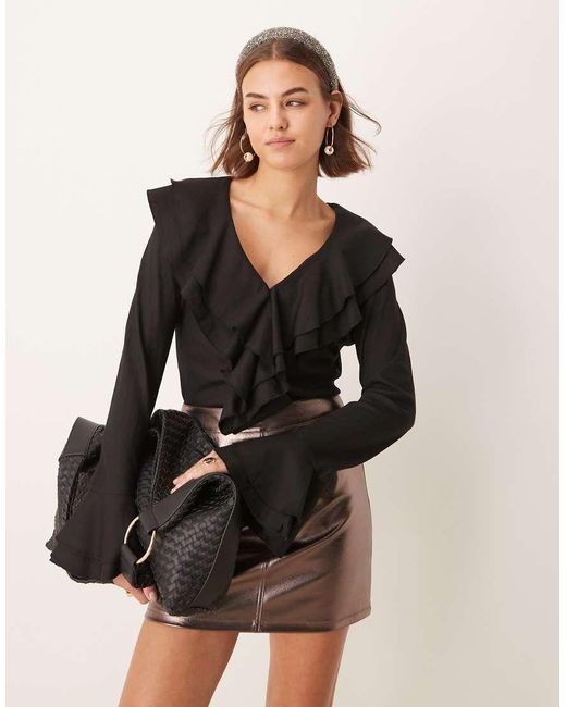 Finding Friday Black Vneck Frill Blouse