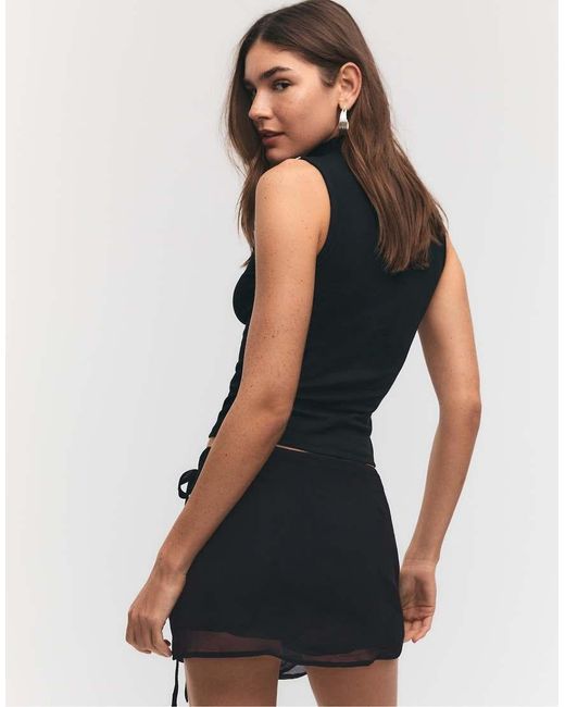 Stradivarius Black Embroidered Wrap Mini Skort
