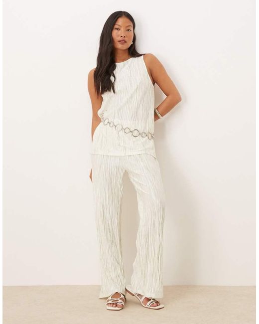 Vila Natural Plisse Slash Neck Sleeveless Top Co-ord