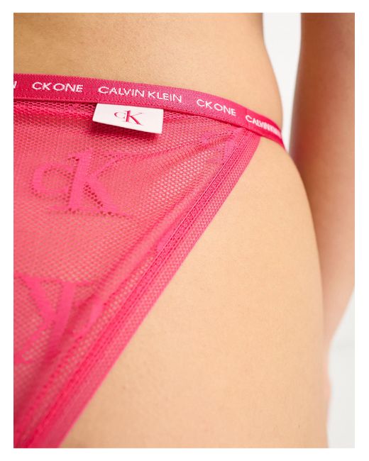 Calvin Klein Pink Ck One Logo Lace Sheer Tanga Brazilian Brief