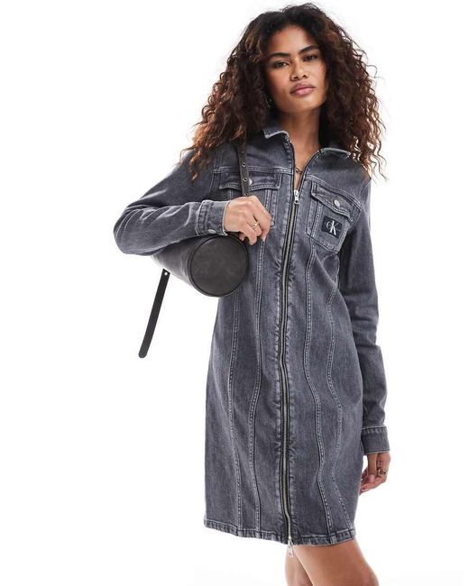Calvin Klein Blue Zip Through Denim Mini Dress