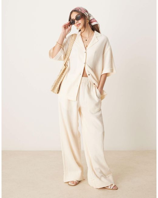ASOS Natural Cheesecloth Pull On Trousers With Raw Edge Detail Co-ord