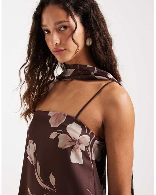 Pretty Lavish Multicolor Elowen Satin Bandeau A Line Maxi Dress With Scarf