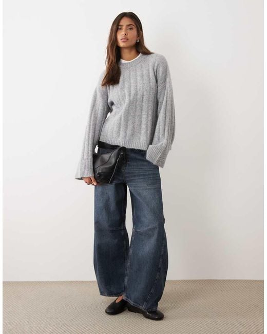 ASOS Gray Wide Rib Boxy Crew Jumper