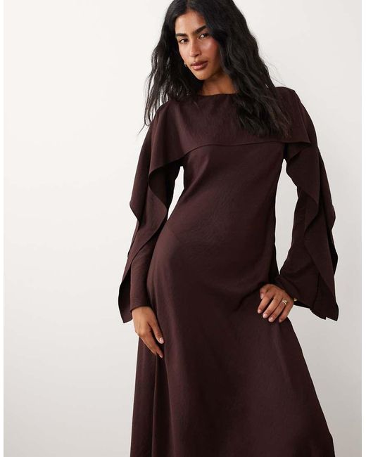 ASOS Brown Godet Maxi Dress With Cape