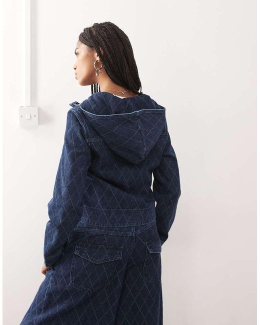 Collusion Blue Denim Hooded Argyle Print Jacket for men