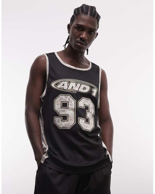 AND1 Black Logo Airtex Vest Co-ord With Contrast Camo Panels for men