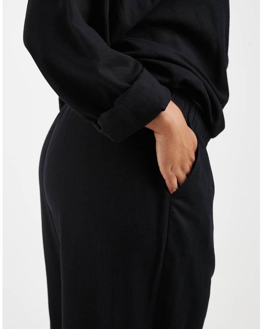 Vero Moda Black Linen Touch Wide Leg Pants With Drawstring Waist