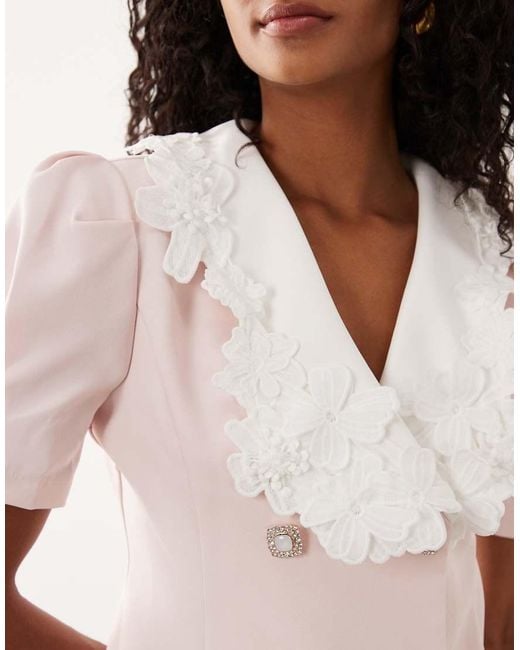 Sister Jane Natural Exclusive Contrast Collar Button Detail Mini Dress