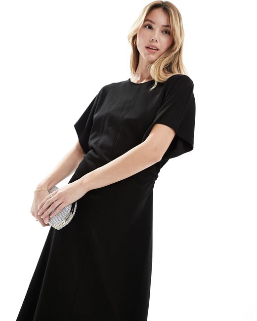& Other Stories Black Jersey Midaxi Dress With Extended Shoulder