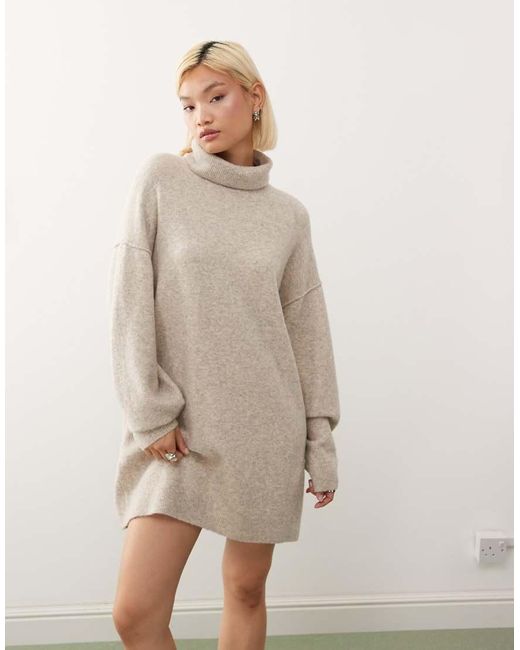Weekday Natural Turtle Neck Knitted Mini Jumper Dress