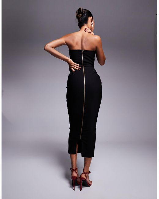 Vesper Black Bengaline Sweetheart Neckline Midaxi Dress With Cutout