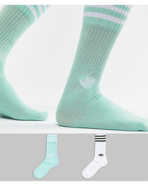 Adidas Originals Green 2 Pack Crew Socks In Mint Dh3362 for men