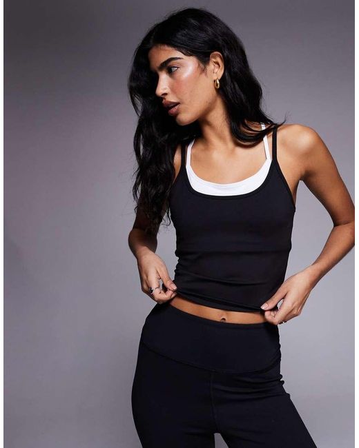 4505 Black Double Layer Strappy Tank With Removable Padding