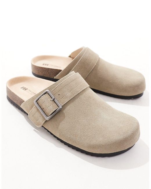 Pull&Bear White Suede Clog With Buckle
