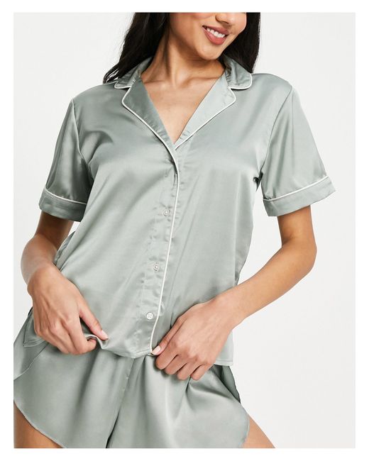 Abercrombie & Fitch Green Satin Sleep Shirt Co-ord