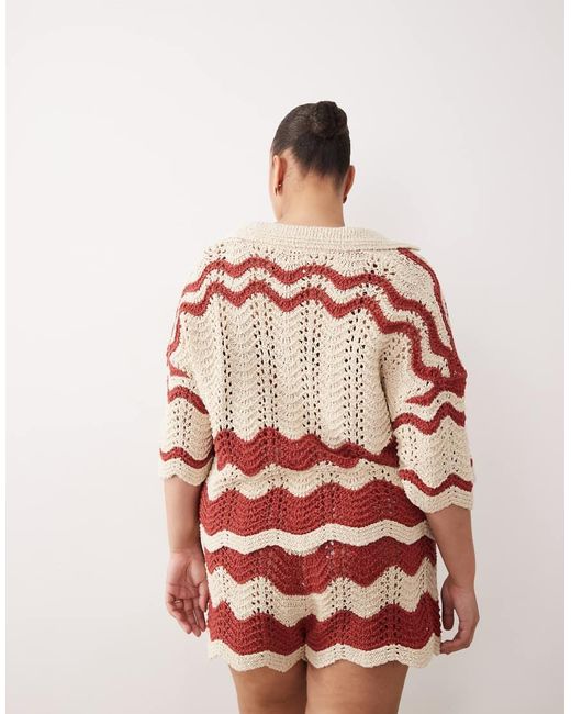 ARRANGE Red Curve Stripe Crochet Top Co Ord