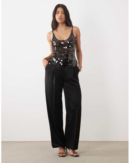 ASOS Black Disc Scatter Sequin Scoop Neck Sleeveless Top