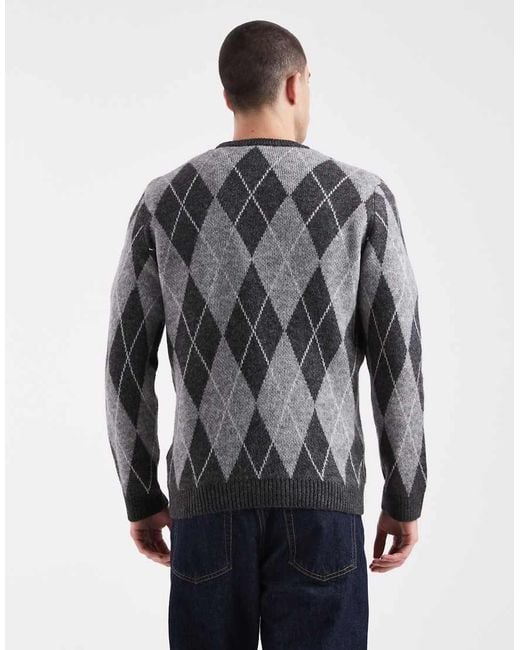New Look Gray Argyle Knit Jumper for men