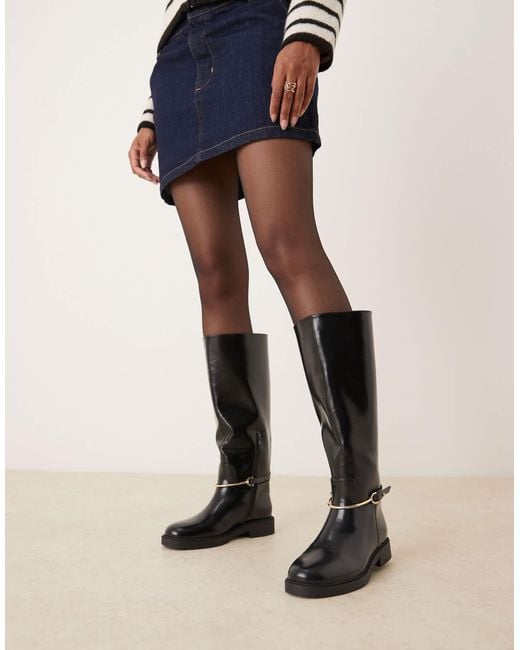 ASOS Natural Cole Flat Riding Knee Boots