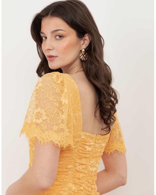 Maya Metallic Square Neck Angel Sleeve Lace Midaxi Dress