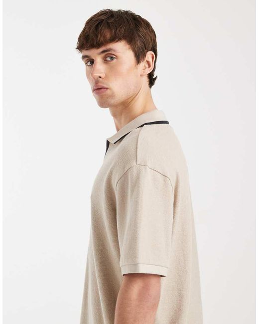 Redefined Rebel Natural Camden Boxy Oversized Fit Polo Shirt for men