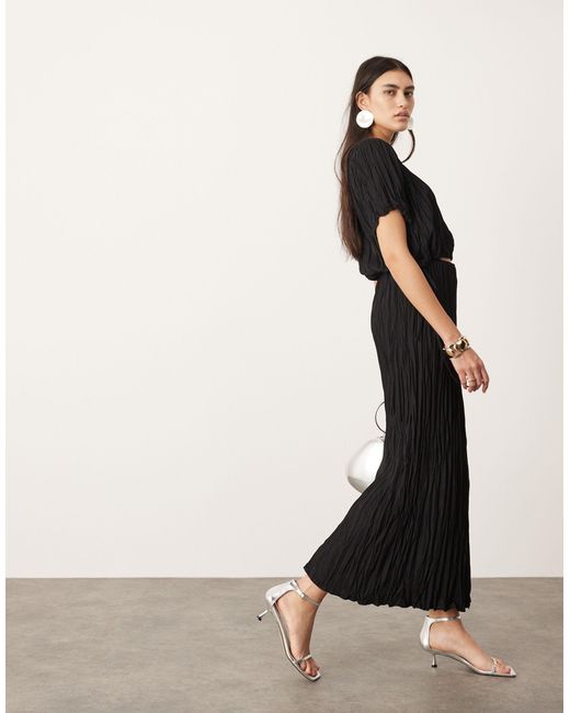 ASOS Black Plisse Textured Midaxi Skirt