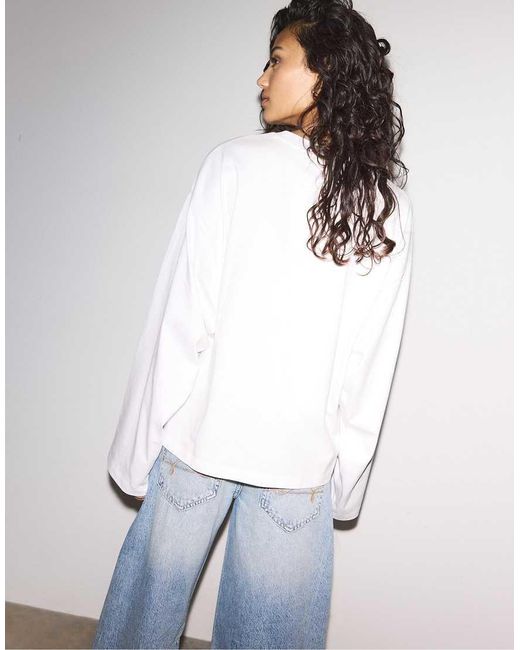 Stradivarius White Oversize Long Sleeve T-shirt