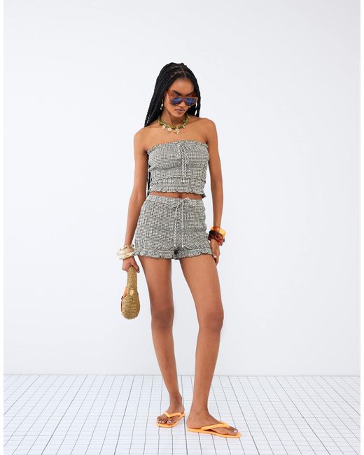 River Island White – geraffte shorts