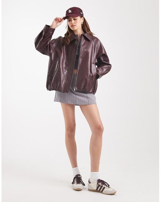 ASOS Brown Leather Look Oversized Bomber Jacket