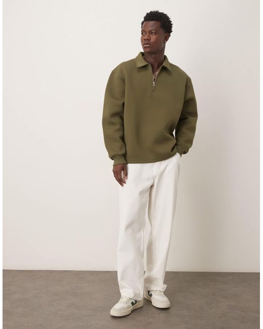 ASOS Green Heavyweight Oversized Quarter Zip Sweatshirt for men
