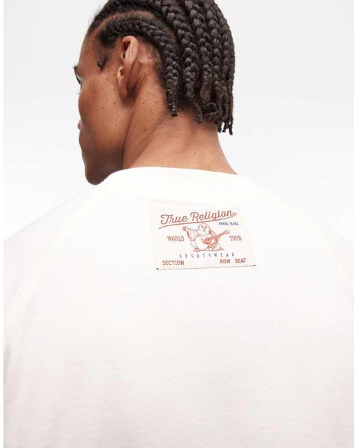 True Religion White Oversized Raglan Henley Top for men