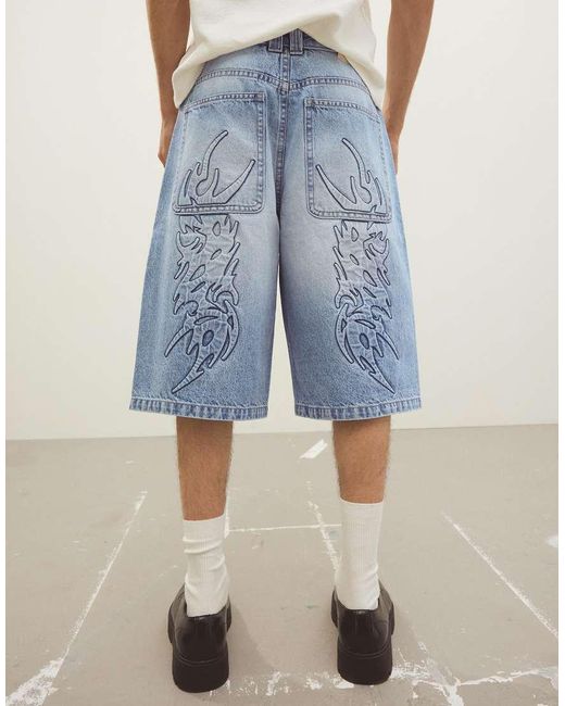 Bershka Blue baggy Denim Bermuda Shorts for men