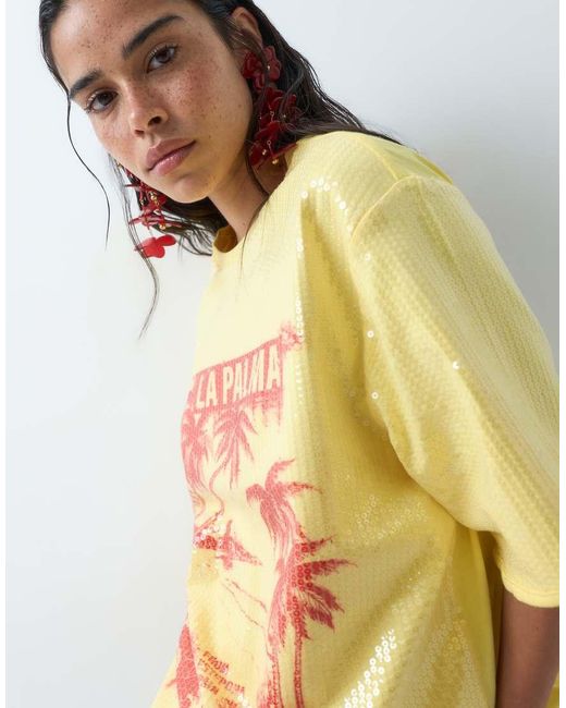 ASOS Natural Oversized Drop Sleeve T-Shirt With La Palma Graphic