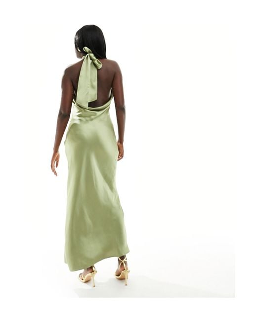 Pretty Lavish Green Bridesmaid Raleigh Backless Satin Maxi Dress