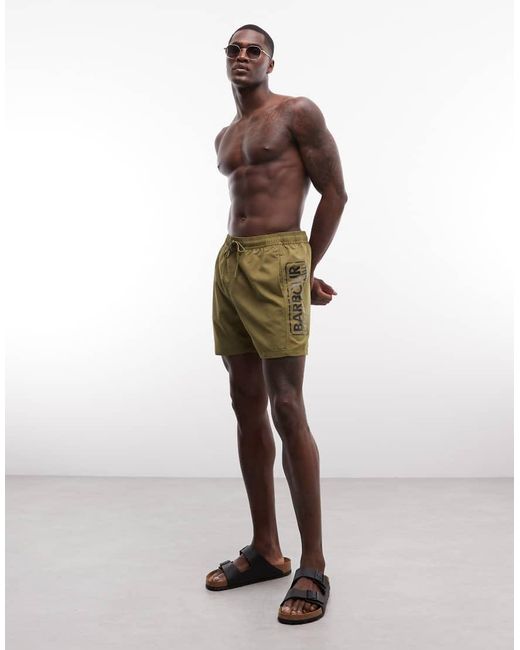 Barbour Green Large Logo Swim Shorts for men
