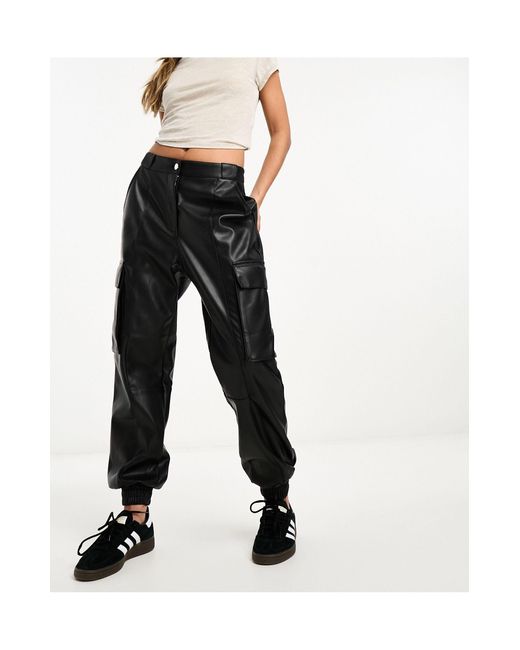 River Island Black Utility Faux Leather Cargo Trouser
