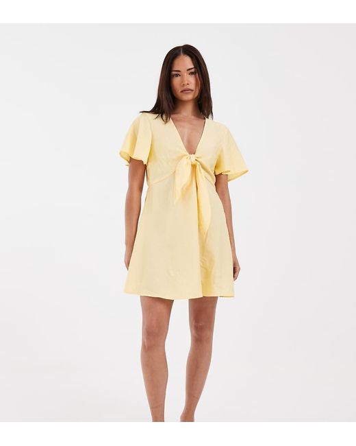 Vero Moda Yellow Crinkle Textured Woven Tie Front Mini Dress