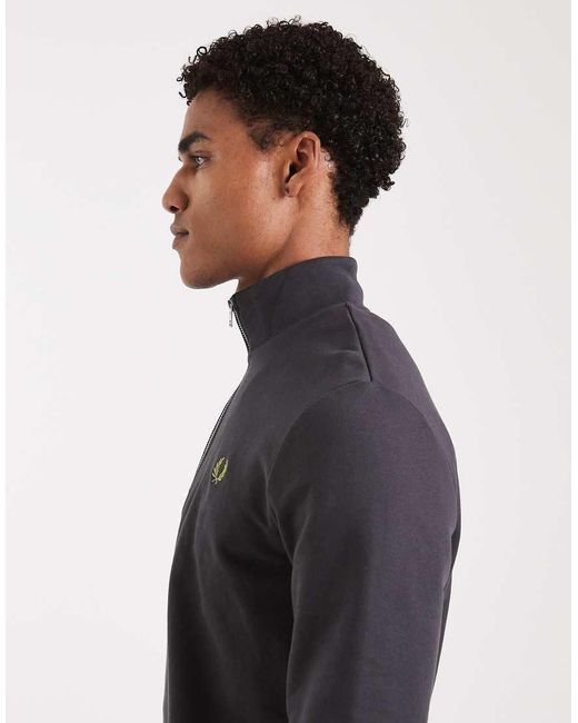 Fred Perry Gray Tipped Half Zip Sweatshirt for men