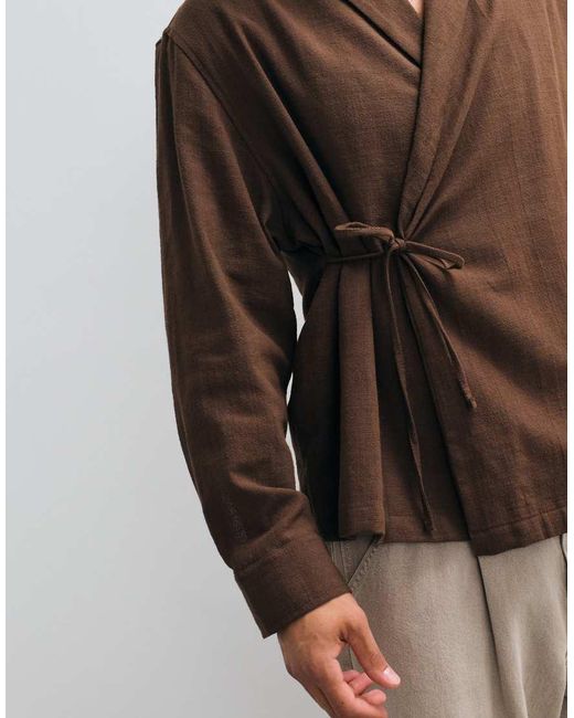 ASOS Black Oversized Wrap Tie Shirt for men