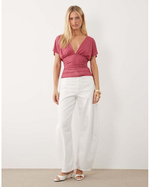Miss Selfridge Red V-Neck Top