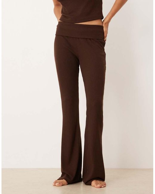 ASOS Brown Mix & Match Rib Fold Over Trouser