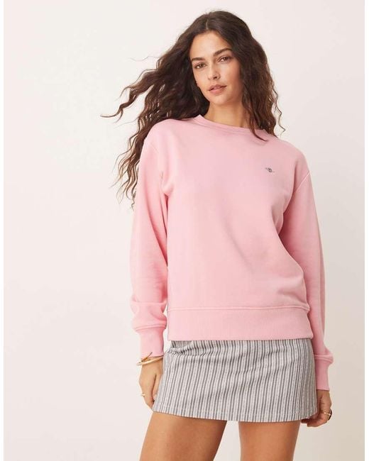 Gant Pink Shield Logo Crew Neck Sweatshirt