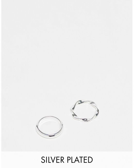 ASOS White Plated Pack Of 2 Rings With Twist Design