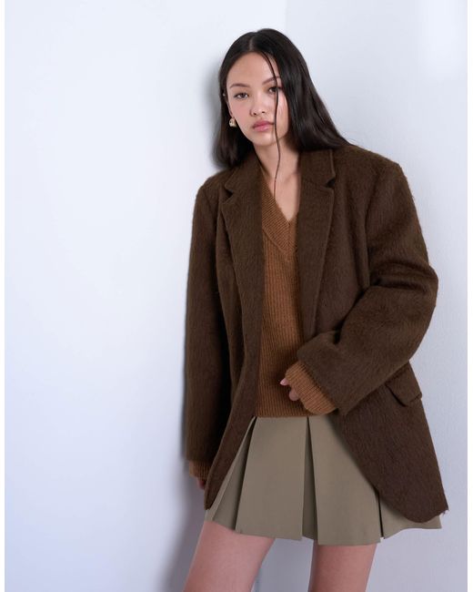 TOPSHOP Brown – angerauter, langer blazer-mantel