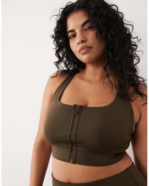 4505 Brown Curve Icon Active High Support Sports Bra With Removable Padding And Adjustable Straps