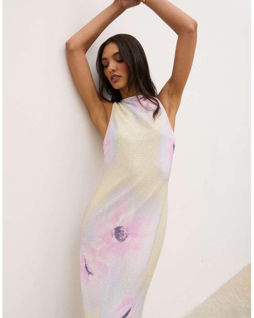Pretty Lavish Pink Printed Sequin Midaxi Dress