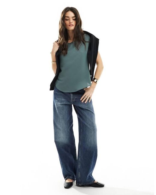 Top Verde De Manga Corta Con Cremallera En La Espalda De ONLY de color Blue