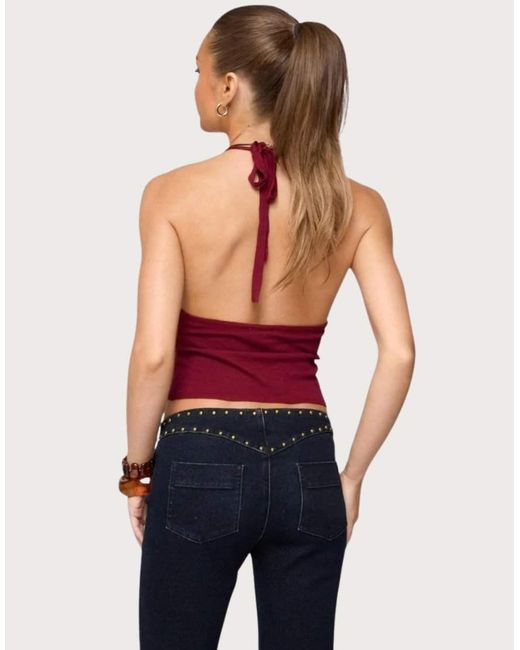 Edikted Red Missie Knitted Plunge Neck Halter Top